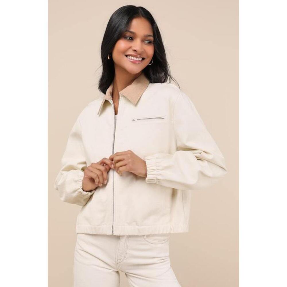 Lulus Haimi Cream Cotton Barn Jacket White - Size S